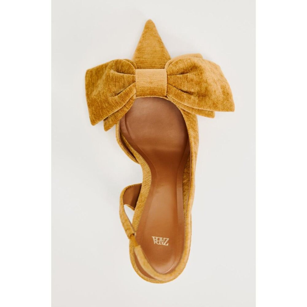 Yellow Zara Bow-Top Slingback Velvet Heels (NWT) - Picture 6 of 8